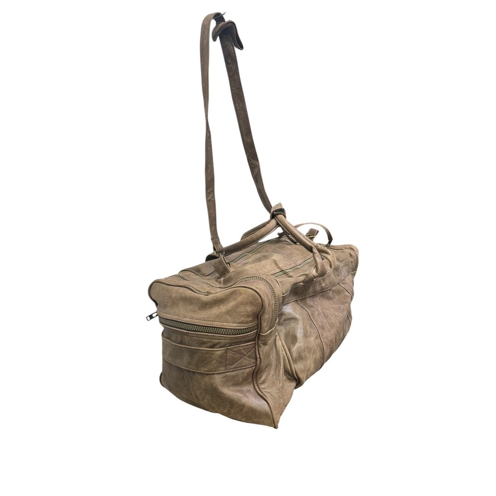 Large Brown Distressed Leather Duffle Bag Weekender Travel Carry On Luggage - Picture 4 of 7